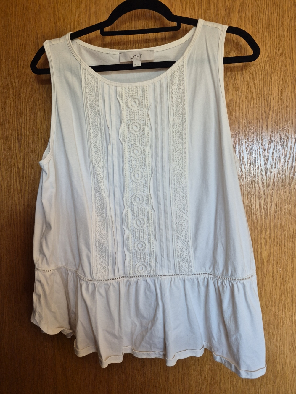 LOFT White Sleeveless Lace-Trim Peplum Tunic